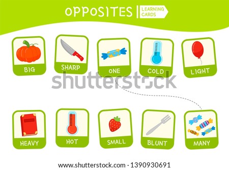 Matching children educational game. Match of opposites. Activity for pre sсhool years kids and toddlers.