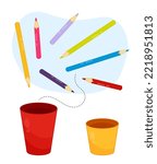 Matching children educational game. Put pencils in cups. Activity for pre sсhool years kids and toddlers.