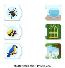 Matching children educational game. What do animals live?. Activity for pre sсhool years kids and toddlers. Animals and their homes.