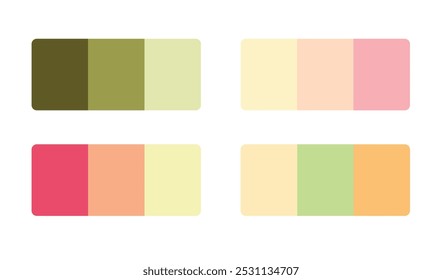 Correspondência da coleção de amostras da paleta de cores. Guia de cores RGB HEX. Adequado para branding, moda, têxteis. vintage quatro paleta de cores previsão da tendência de cores futuras. Incluindo rosa, amarelo, verde