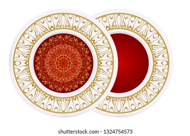 Matching decorative plates for interior design. Empty dish, porcelain plate mock up design. Vector illustration.