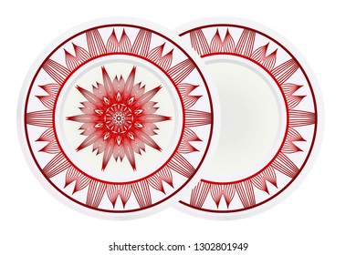 matching decorative plates. Decorative mandala ornament. Vector illustration. for interior design, circle medalion, colorful kitchen.