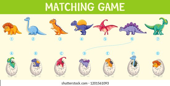 Matching Dinosaur Number Worksheet Illustration