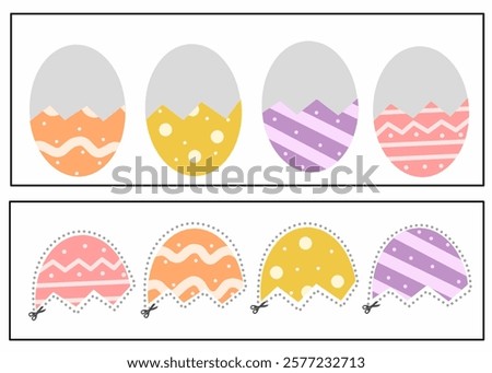 Matching Easter eggs worksheet, cut and glue easter egg activity for kids, easter egg matching game