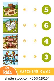 Juego de educación para niños. Cuenta los animales y elige el número correcto. Animales de dibujos animados con un fondo de color: osos, ovejas, cerdos, loros