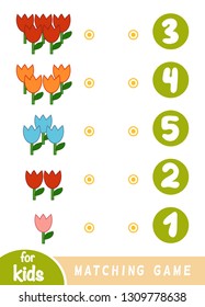 Matching education game for children. Count how many flowers and choose the correct number