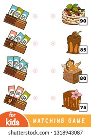 Matching Education Game For Children. Count How Many Money Is In Each Wallet And Choose The Correct Price. A Set Of Desserts