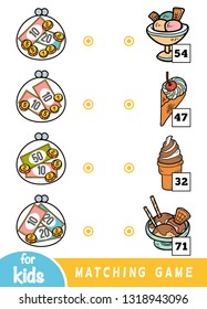 Matching Education Game For Children. Count How Many Money Is In Each Wallet And Choose The Correct Price. Ice Cream Set In A Cafe