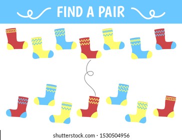 Matching educational game  for children and adults.  Find the right pair of socks.