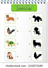 Matching Farm animal shadow worksheet illustration