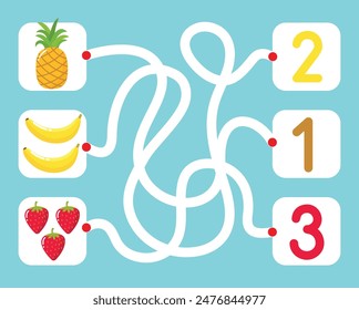 Matching fruits with correct numbers activity - Maze Game