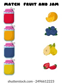 Matching Fruits and Jam, Educational Game for Kids Activity vector illustration