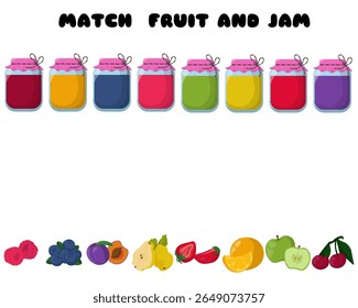 Matching Fruits and Jam, Fun Educational Game Vector Illustration for Kids Activity