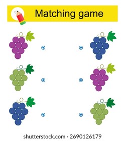 Jogo de correspondência. Tarefa de atenção para crianças. Ilustração vetorial de uvas de desenho animado.