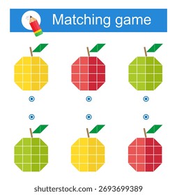 Jogo de correspondência. Tarefa de atenção para crianças. Ilustração vetorial de maçãs para desenhos animados. 