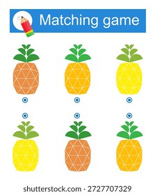 Passendes Spiel. Aufmerksamkeitsaufgabe für Kinder. Vektorgrafik von Cartoon-Ananas.