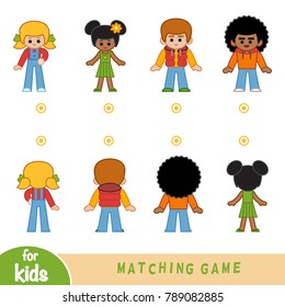 Matching game for children. Find the front and back of the characters, girls and boys