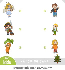 Matching game for children. Find what costumes the kids are wearing. Festive masquerade