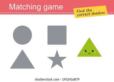 Matching game for children. Geometric shapes, triangle. Cartoon flat style. Vector illustration