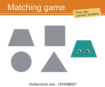 Matching game for children. Geometric shapes, trapezium. Cartoon flat style. Vector illustration