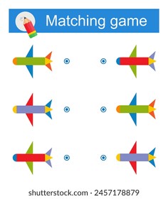 Matching game for children. Task for the development of attention and logic. Vector illustration of cartoon airplane.