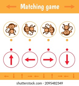 Matching game for children vector education game. Activity for presсhool kids and toddlers. Find the right direction