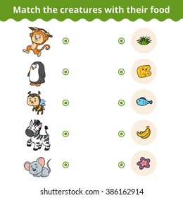 Matching game for children, vector education game (animals and favorite food)