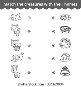 Matching game for children  vector education game (animals   their homes)