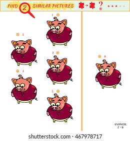 Matching game for children, vector education game. Find two identical boar
