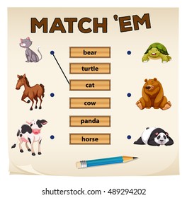 Matching game with cute animals illustration