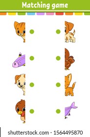 Matching game. Draw a line. Education developing worksheet. Activity page with color pictures. Riddle for children. Isolated vector illustration. Funny character. Cartoon style.