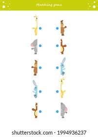 Matching game. Draw a line. Education developing worksheet. Riddle for children. Isolated vector illustration. Funny character. Cartoon style.