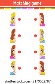 Matching game. Draw a line. Education developing worksheet. Activity page with color pictures. Riddle for children. Isolated vector illustration. Cute character. Cartoon style.