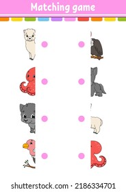 Matching game. Draw a line. Education developing worksheet. Activity page with color pictures. Riddle for children. Isolated vector illustration. Cute character. Cartoon style.