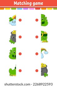 Matching game. Draw a line. Education developing worksheet. Activity page with color pictures. Riddle for children. Cute character. Cartoon style. Vector illustration.