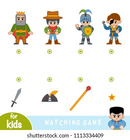 Matching game, education game for children, set of cartoon characters and items for boys
