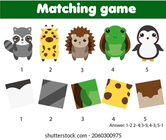 Matching game. Educational children activity. Match pairs of pattern and animal