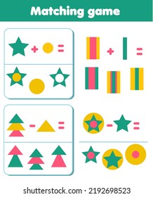 Matching game. Educational children activity. Logic Activity with simple shapes for pre school years kids and toddlers. Study synthesis and analysis