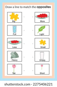 Matching game. Educational children activity. match opposites. Learning activity for pre school  kids and toddlers