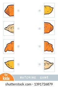 Matching game, educational game for children. Match the halves. Food set - Patty, Croissant, Puff pastry