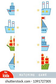 Matching game, educational game for children. Match the halves. Set of ships