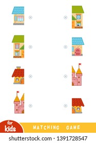 Matching game, educational game for children. Match the halves. Set of houses
