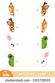 Matching game, educational game for children. Match the halves. Set of animals - Frog, Rabbit, Deer, Fox