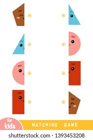 Matching game, educational game for children. Match the halves. A set of geometric shapes - triangle, circle, square, pentagon
