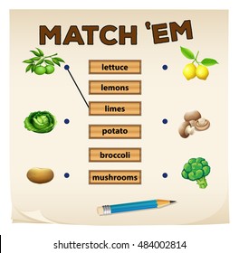 Matching game with fresh vegetables illustration