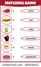 Matching game for kids. Connect picture and words. Educational worksheet for children.