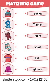 Matching game for kids. Connect picture and words. Educational worksheet for children.