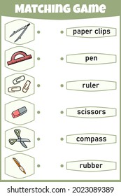 Matching game for kids. Connect picture and words. Educational worksheet for children.
