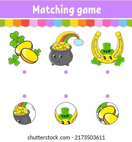 Matching game for kids. Education developing worksheet. Draw a line. Activity page. cartoon character. Vector illustration.