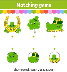 Matching game for kids. Education developing worksheet. Draw a line. Activity page. cartoon character. Vector illustration.